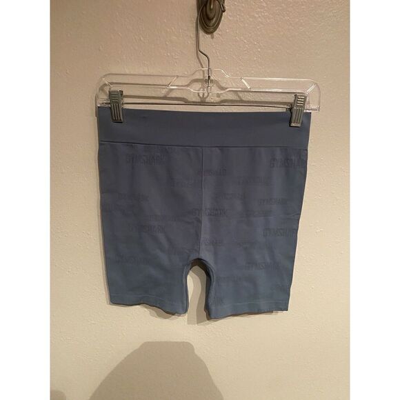 Gymshark Stretch High Rise Bike Shorts Blue Patterned Women's Large 5” Inseam - Picture 2 of 8